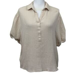 Magaschoni cotton gauze top, cream, large, minimalist, coastal, vacation, comfy